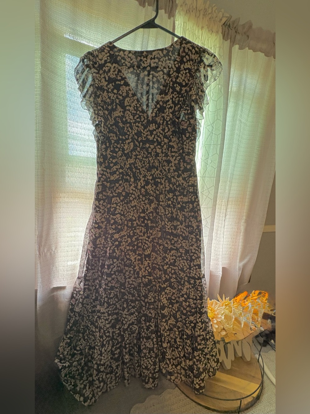 Banana Republic Black and Cream Floral Maxi Dress